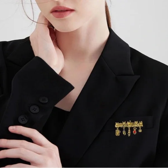 Gold Cat Brooch with Charms - Picture 2 of 5